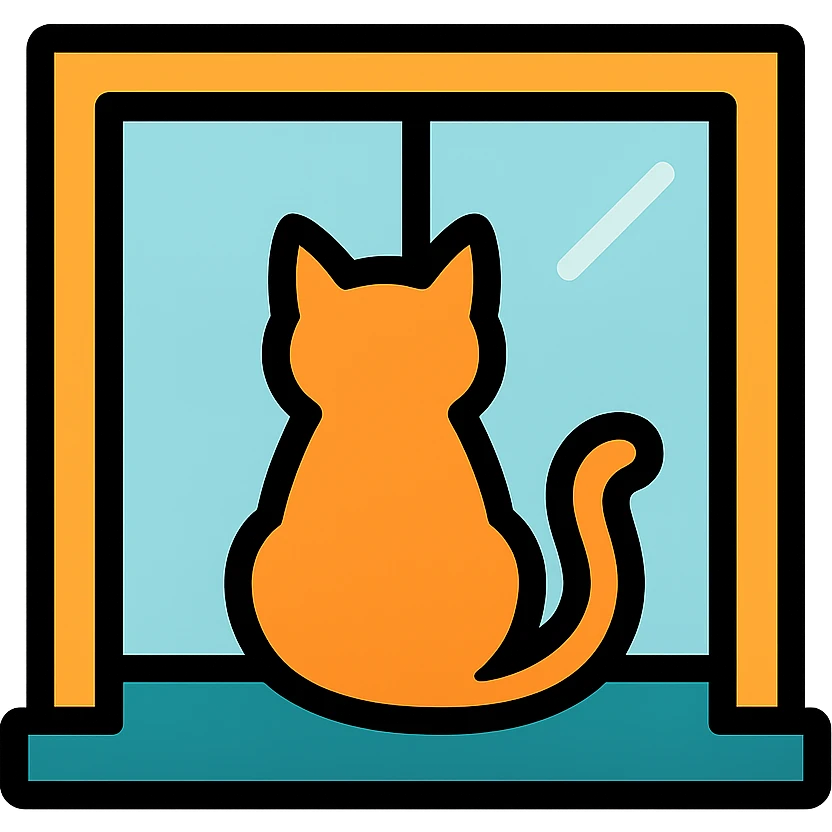 color outline icon of a cat at a window with clean lines emoji