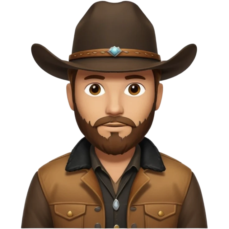 yellowstone ranch cowboy with brown beard, black cowboy hat with no rope and no jewel, black shirt, and leather tan jacket emoji