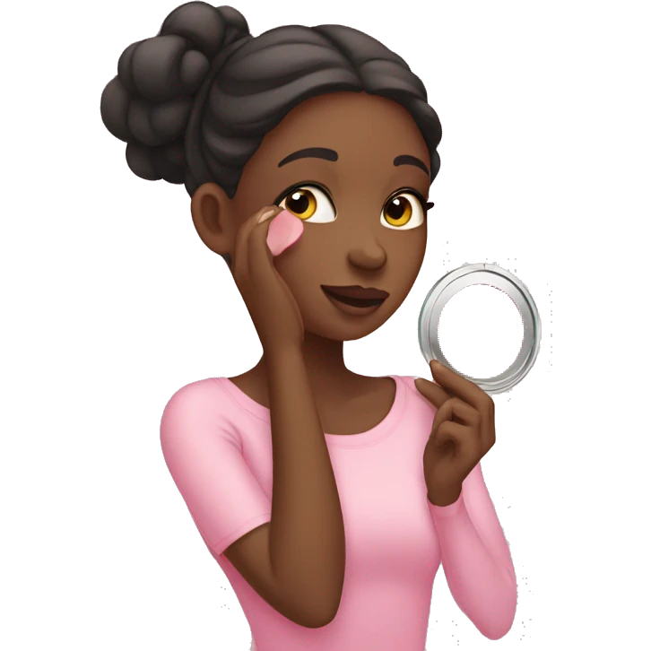 Girl putting on pink blush emoji