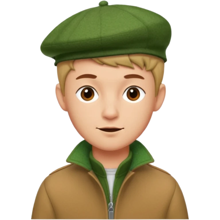 young man with pixie cut, green wool hat, tan jacket and pork chop sideburns emoji