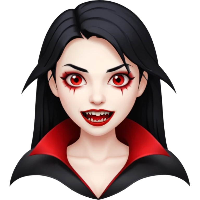 Beautiful vampire woman with back hair and red highlights showing fangs  emoji