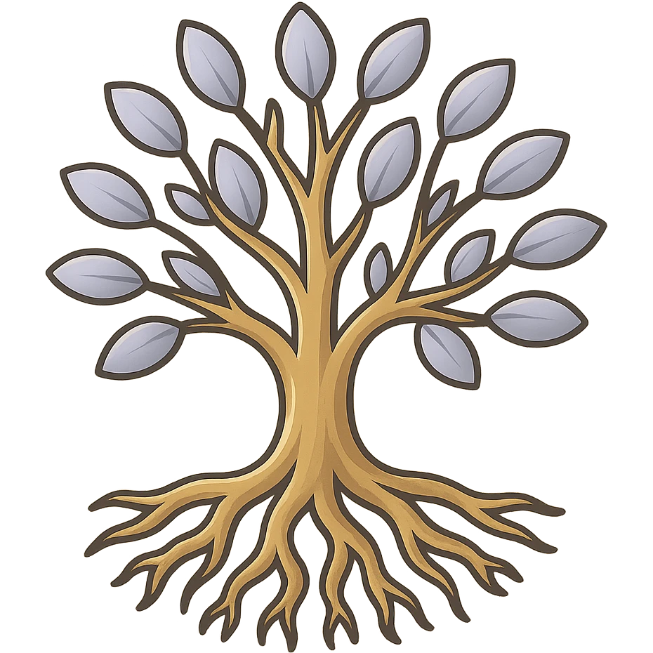 Create a tree similar to the reference image but with fewer leaves and roots. Use the icon-color-outlined style with clear contours, pastel colors, volume, shadows and highlights, detailed work, and soft lighting. Ensure the background is transparent and avoid any watercolor effect. emoji