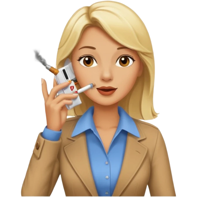Hot blonde running late smoking cigarettes on the phone emoji