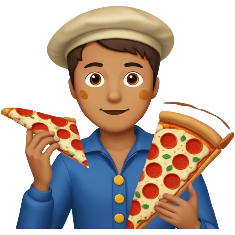Create a man in a costume eating pizza emoji