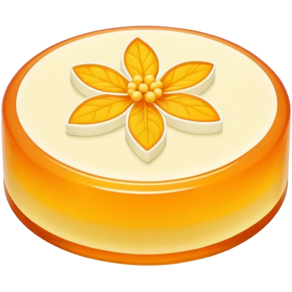 Osmanthus jelly cake with floral pattern, simplified emoji style with bold outlines and bright colors, cartoon style Gui Hua Gao traditional sweet emoji