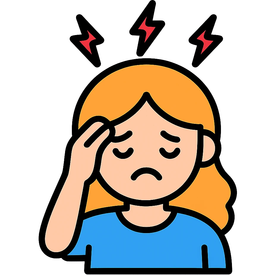 color outline icon of a sad girl with headache, hand on head emoji