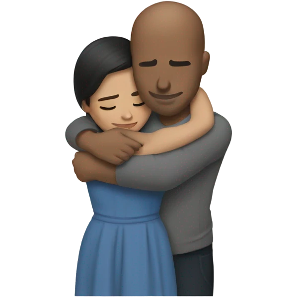Comforting hug from brunette Puerto Rican to shorter bald male emoji