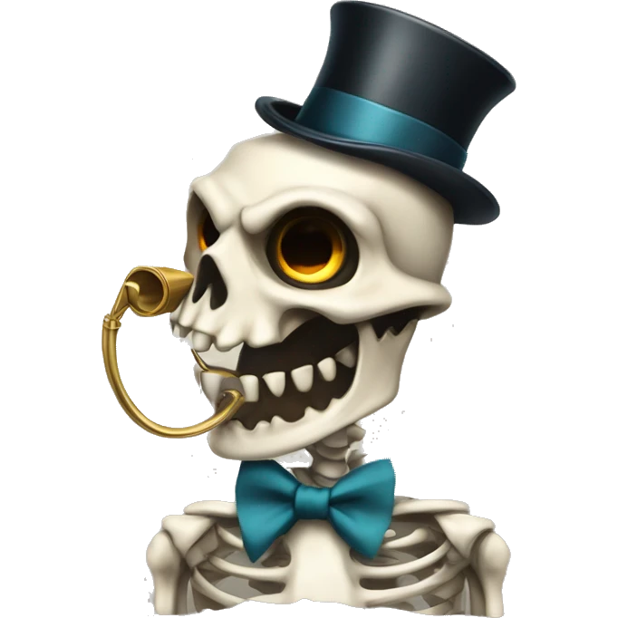 Sharks skeleton with a top hat sitting in a human position with a monocle and can under his arm emoji
