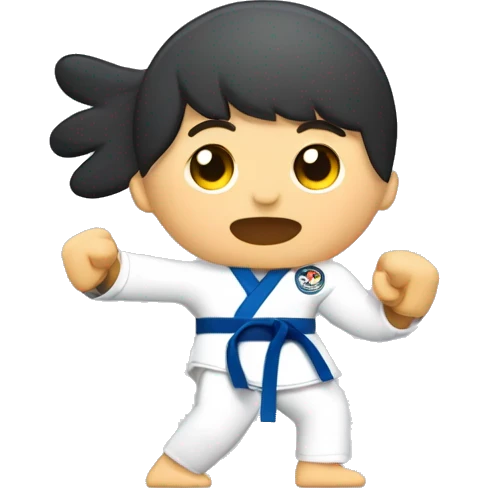 Una persona practicando Taekwondo con una discapacidad en un brazo. Sus movimientos muestran gracia y determinación, reflejando su habilidad y pasión por este deporte emoji