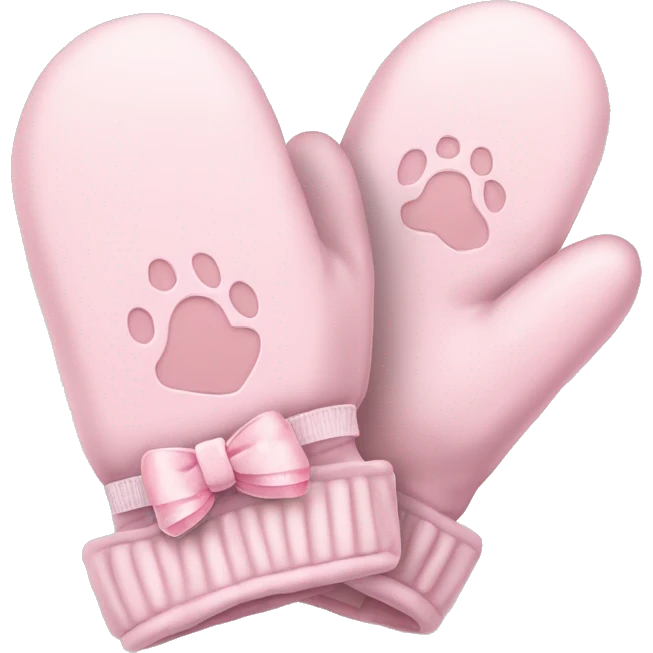 pale pink mittens with paw print and pale pink bow emoji