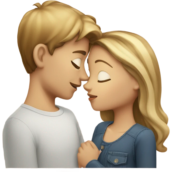 Girl with brown hair and a little bit blonde hair around face kiss blonde boy emoji