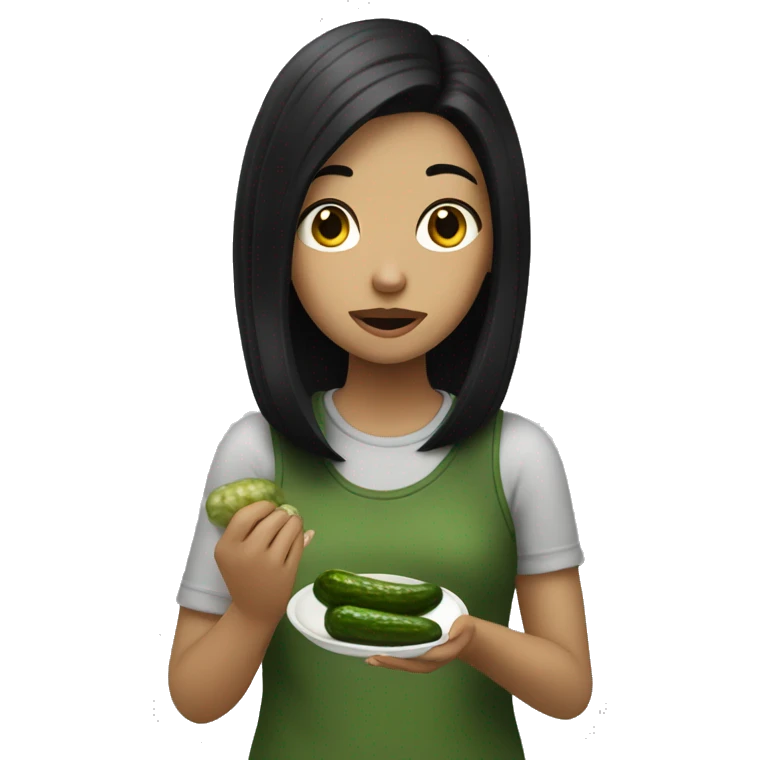 girl with black hair eating pickle emoji