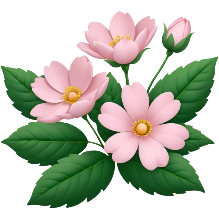 Aesthetic flowers and plants growing from the ground in colours of soft pink matching the deep green leaves (to describe/match with the word flourish) emoji