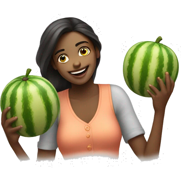 Girl With 2 melons in hand with eyes open smiling emoji