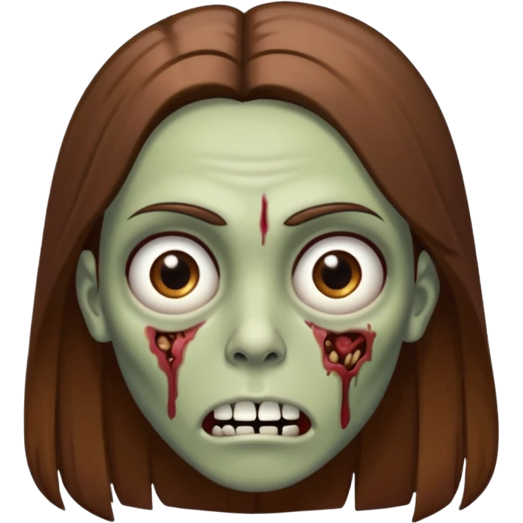 zumbi de franja, cabelo longo, liso e castanho. Olho amendoado e castanho  emoji