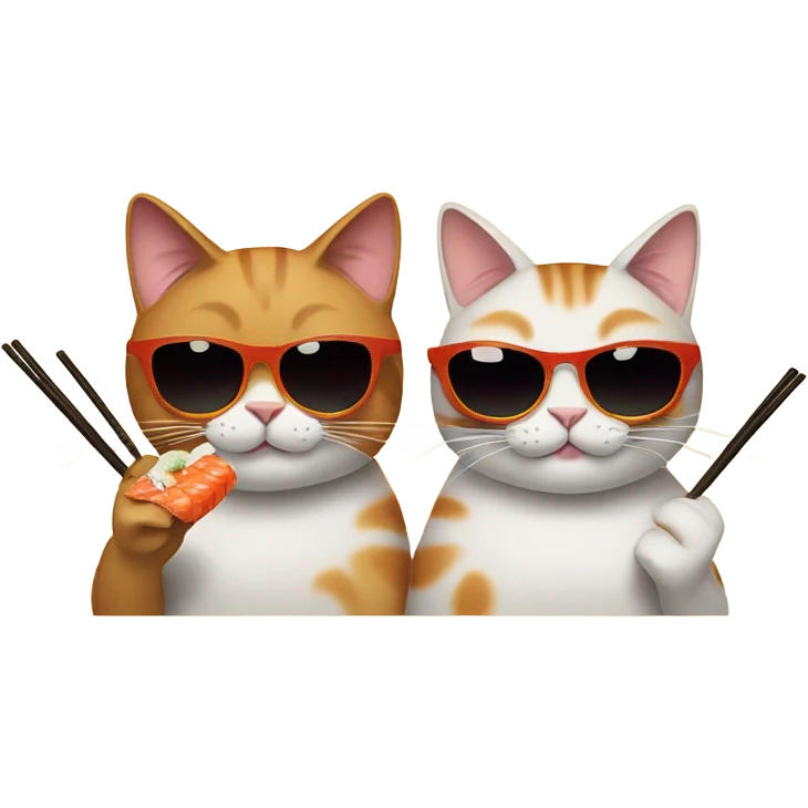 two cats wearing sunglasses and eating sushi emoji