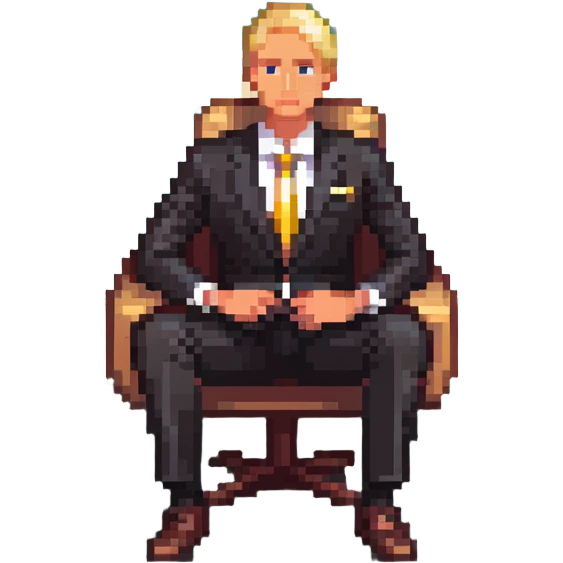 blonde businessman in suit sitting relaxed on vacation, resort background emoji