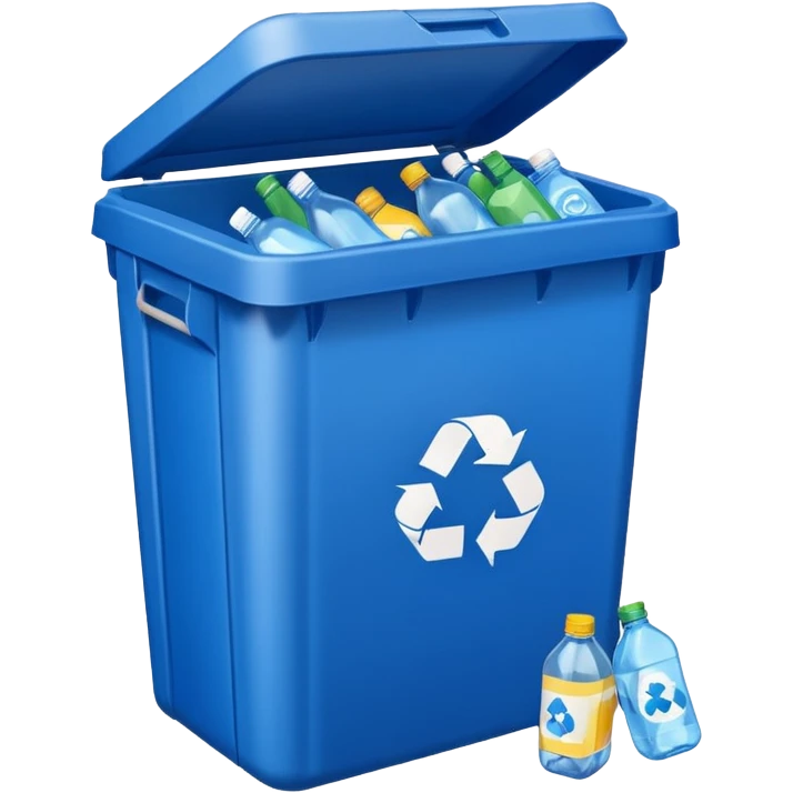 blue recycling bin with lid closed emoji