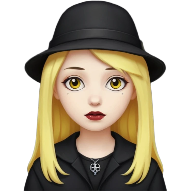 goth in hat, yellow hair emoji