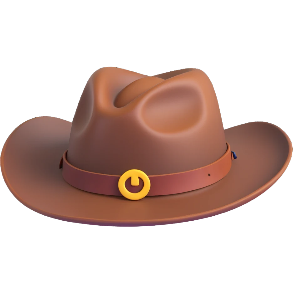 Add a single feather tucked into the leather band of the Billy Jack hat, keep the 3D emoji style. emoji