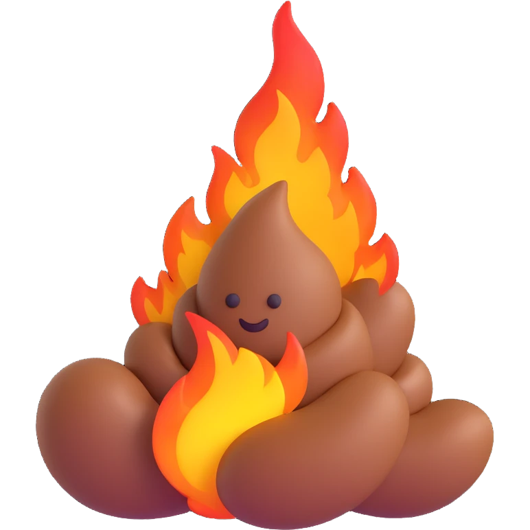 stylized poop with fire elements, vibrant and fun emoji