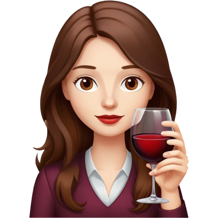 Long brown hair emoji drinking a glass of wine emoji