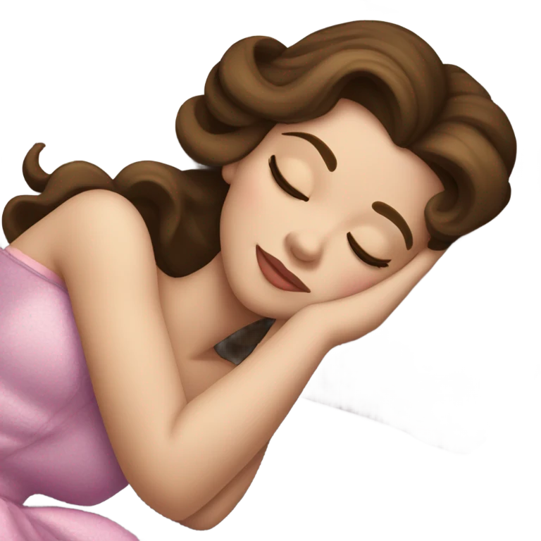 Sleeping brunette beauty princess Disney, bed, white skin emoji