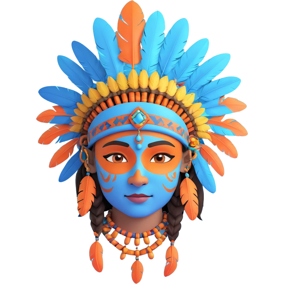 blue avatar emoji with tribal face paint, feathered headdress, and necklace, similar to the reference emoji