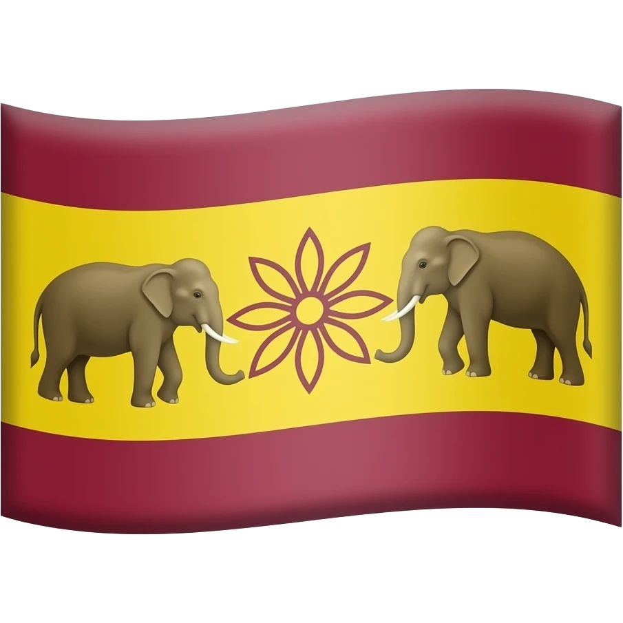 The TVK (Tamilaga Vettri Kazhagam) flag features a striking color palette of maroon/dark red on the top and bottom, with a yellow stripe in the middle. At its center, it depicts two elephants surrounding a Vaagai flower. emoji
