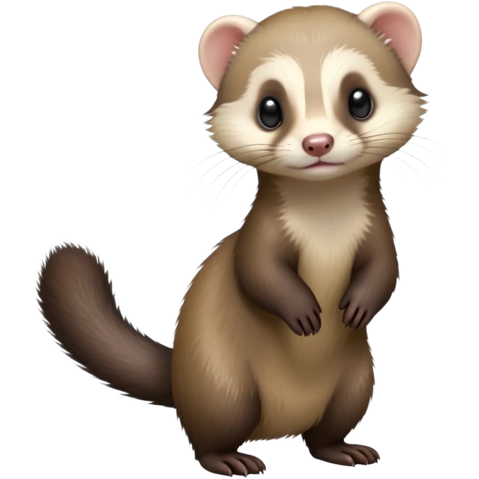 cinematic-[ferret]-realistic-full- long elongated body-standing-emoji,-tiny-paws-tucked-close,-head-tilted-dramatically,-sleek-[sable]-fur,-simplified-yet-realistic-focused-features,-highly-detailed,-glowing-with-an-almost-sarcastic-glow emoji