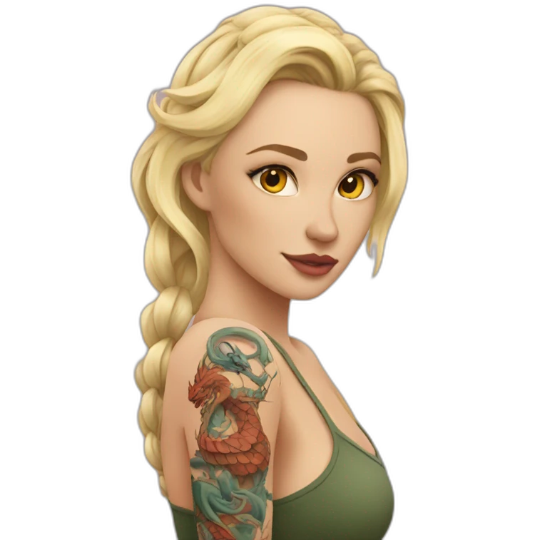femme blonde avec tatouages de dragon sur les bras emoji
