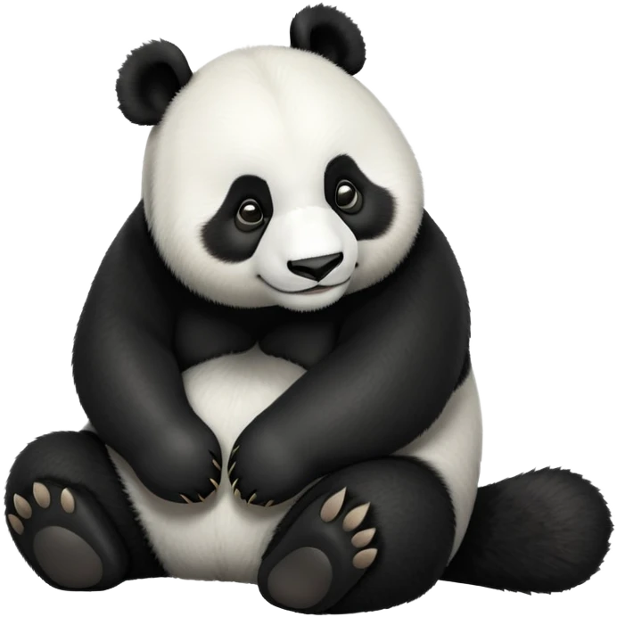 cinematic-[panda bear]-realistic-full-body-sitting-emoji,-tail-tucked-close,-head-tilted-dramatically,-thick-[black and white]-fur,-simplified-yet-realistic-focused-features,-highly-detailed,-glowing-with-an-almost-sarcastic-glow emoji