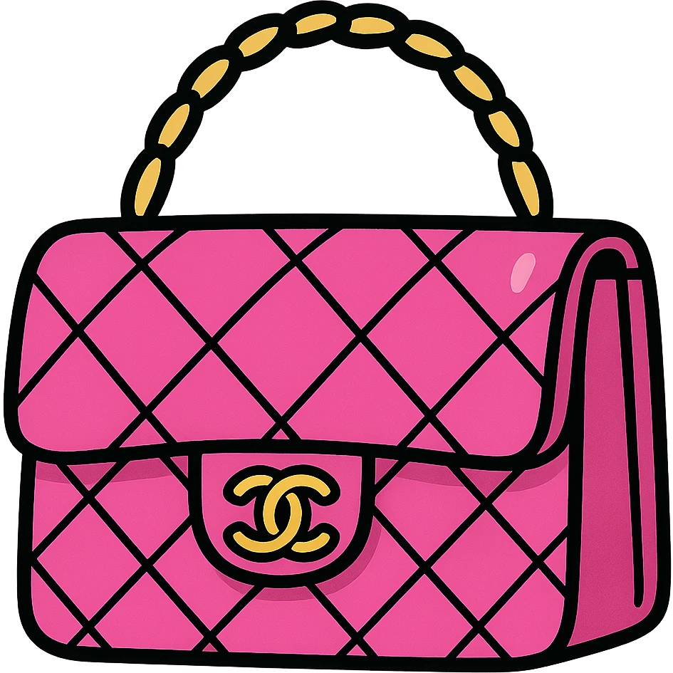 a pink Chanel purse, cartoonish and bold emoji