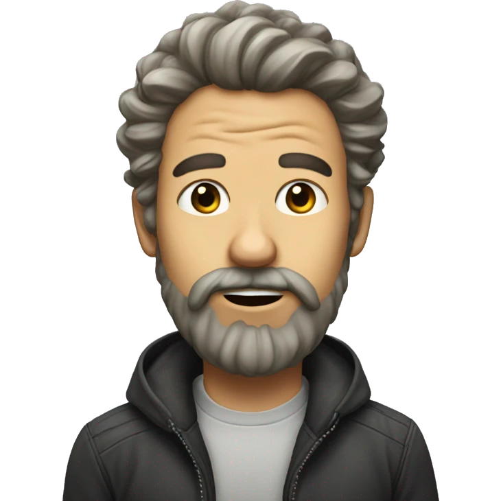 A man with permed hair and a beard sticking out his tongue emoji