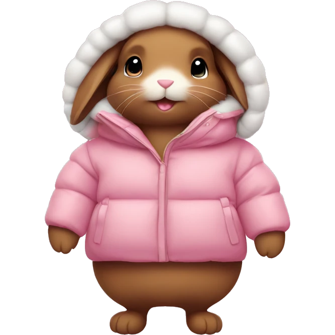 cute brown bunny in an oversized pink puffer coat emoji