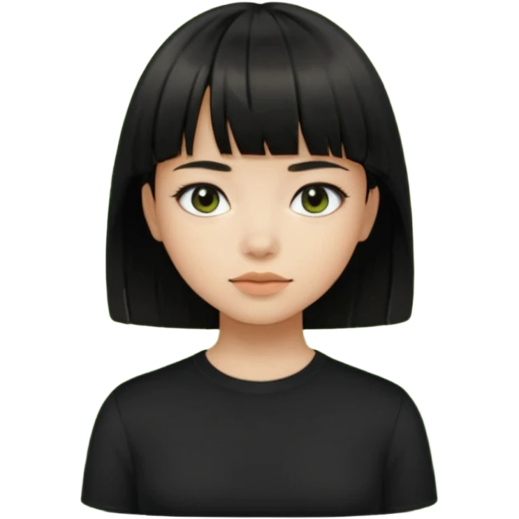 Emoji zombie girl verde com cabelo preto liso  curto com franja com uma blusa preta emoji