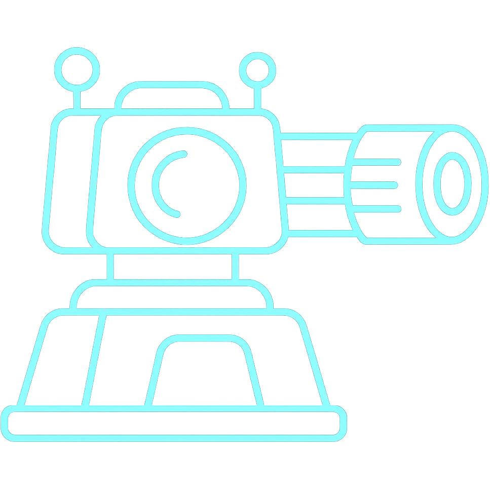Edit the sci-fi turret icon to have only blue glowing effects in color outline style, keeping the background transparent. emoji