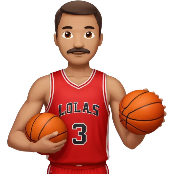 man basketball player red jersey with mustache holding basket ball emoji