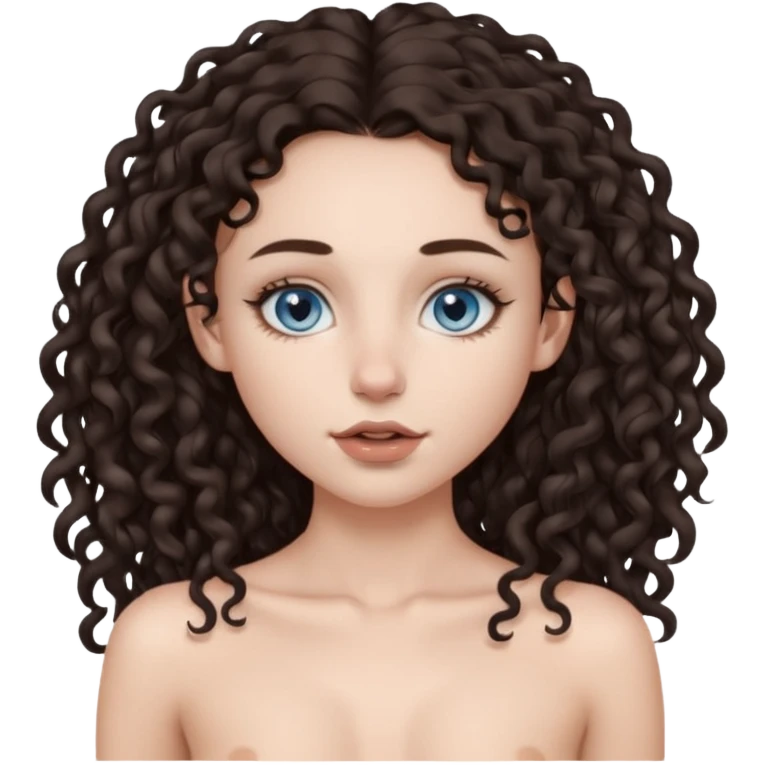 naked white skined girl with long littlebit curly hair dark brown hair and septum piercing  with beautifull skinny body  mid size breast and beautiful gray blue eyes without clothes  emoji