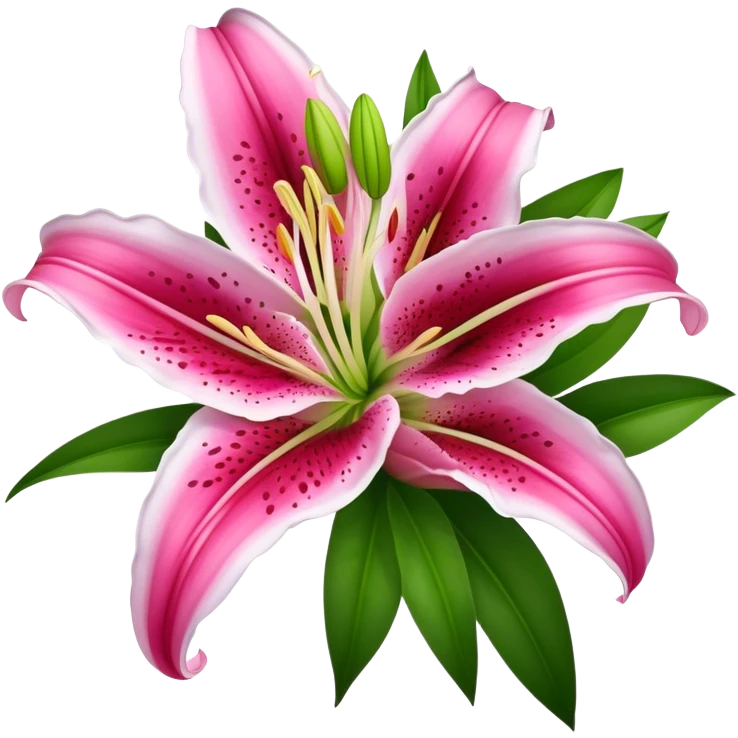 bouquet Deep Pink Oriental Lily with White Edge, luxuriant, leaf, bud emoji