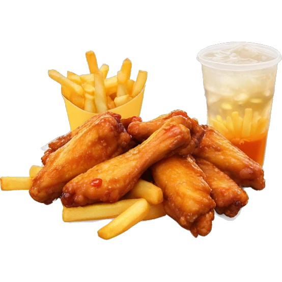 Chicken wings and fries with bubble tea emoji