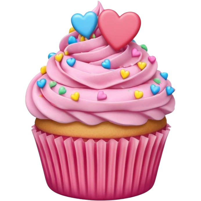 pink and rainbow cupcakes, pink hearts emoji