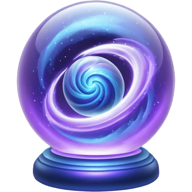 a glass sphere filled with swirling purple and blue dust, glowing, 3d emoji
