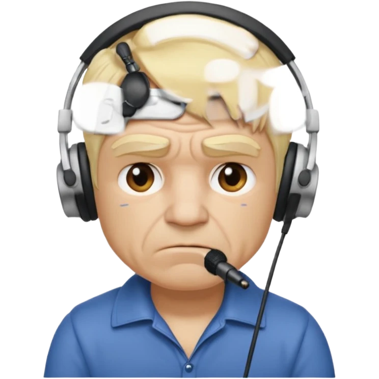 him with a mini microphone headphobes and a grumpier face blond hair wrinkles bold emoji