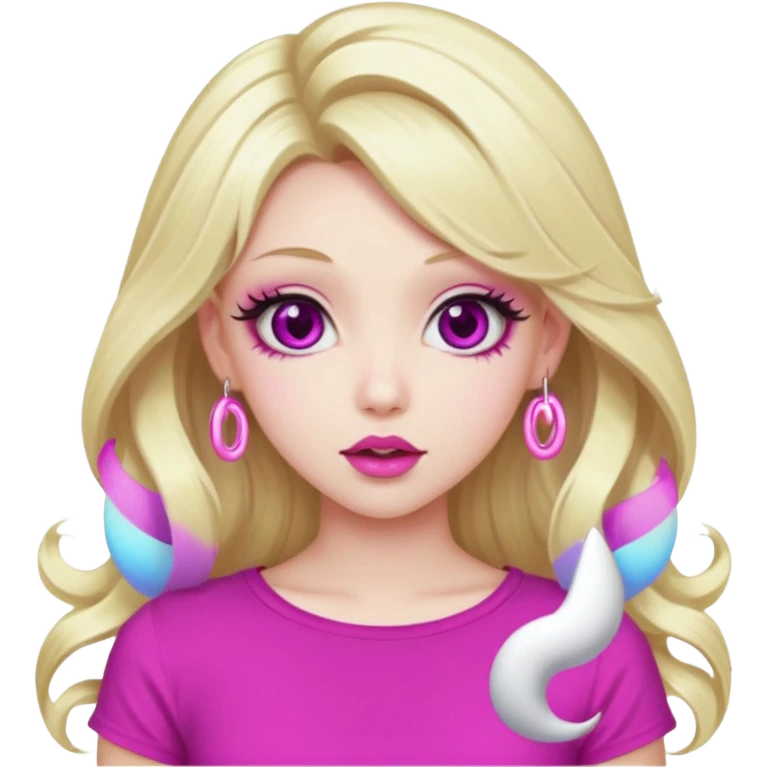 blonde girl, hypnotized eyes, magenta spiral pupils, big pink lips, bimbo, pink top, diva, gyaru, long hair  emoji