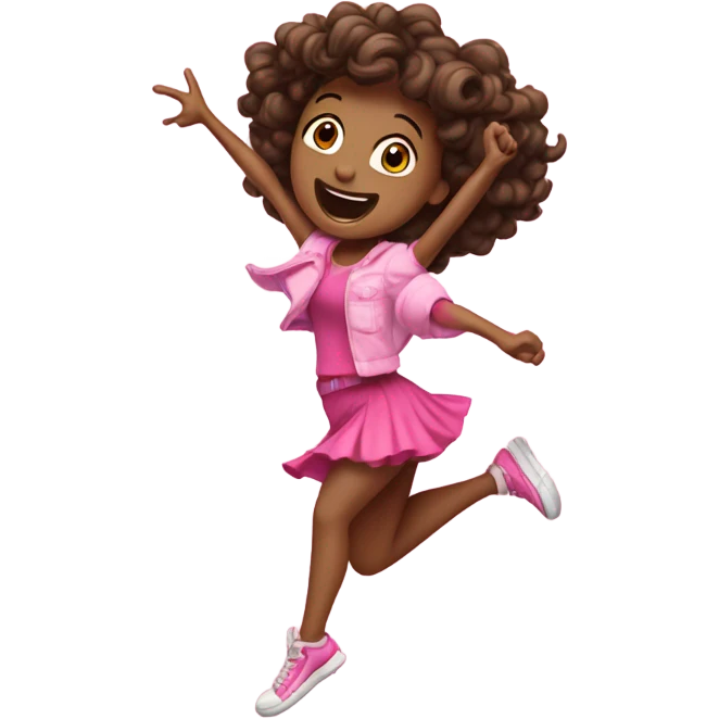 excited girl jumping with pink beautiful outfit and dancing  emoji