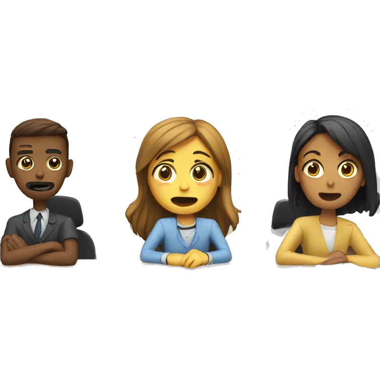 2 students sitting at desks and speak to each other. teacher is angry emoji
