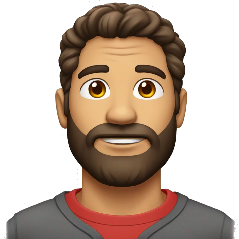 Homem moreno,sem barba,cabelo liso para o lado, casaco vermelho  emoji