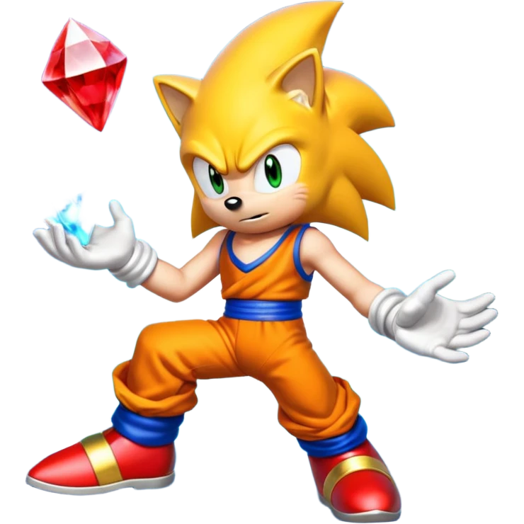I want Sonic the hedgehog with the 7 chaos emeralds and the Goku aura transformation, where is the super Sonic aura Is a power 7 diamonds, red, blue, yellow, green, white, skyblue and purple emoji