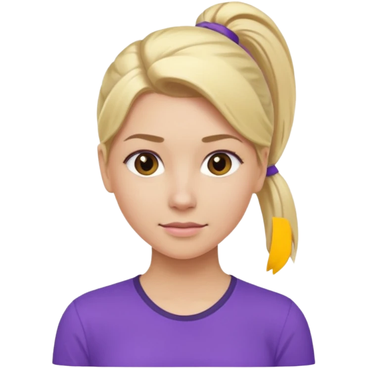 Blond woman with pony tail and purple shirt emoji